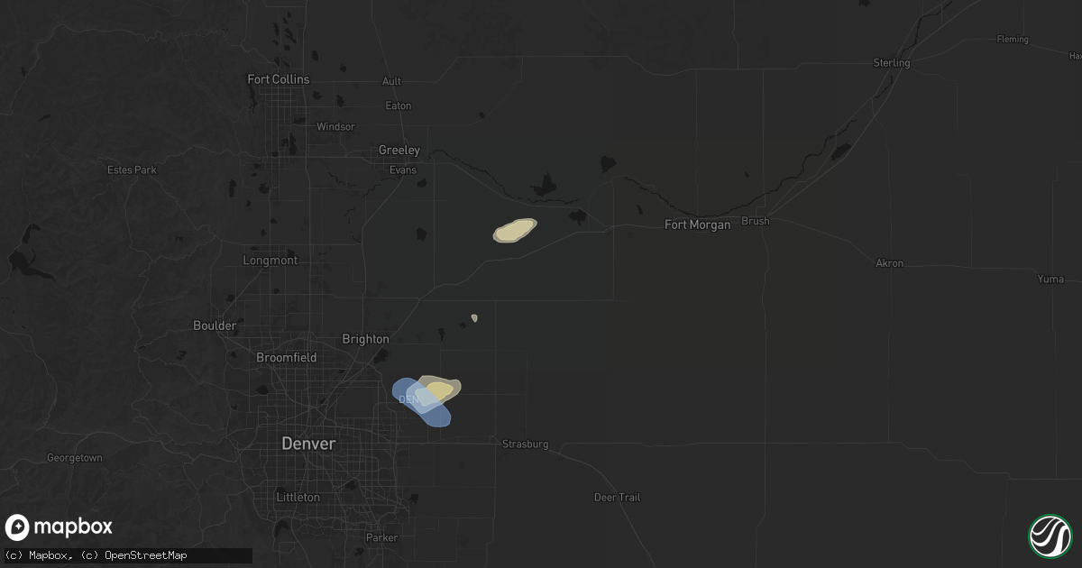 Hail map in Roggen, CO on July 10, 2026