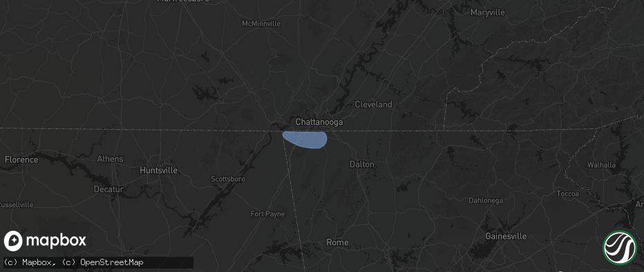 Hail map in Rossville, GA on July 10, 2026