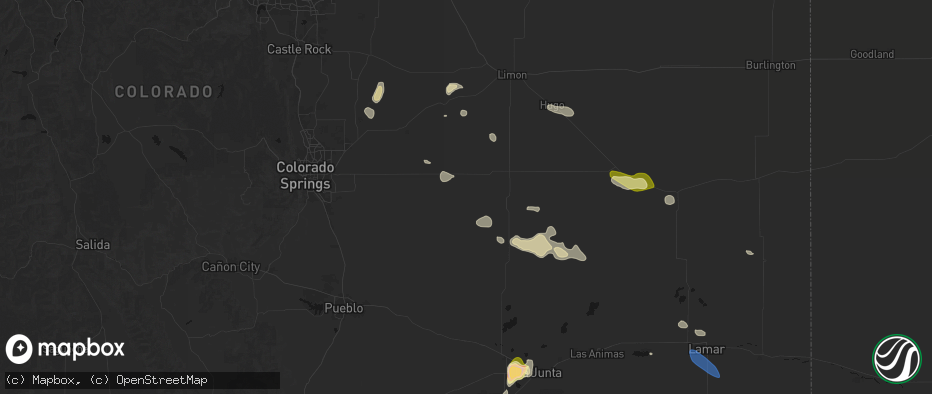 Hail map in Rush, CO on July 10, 2026
