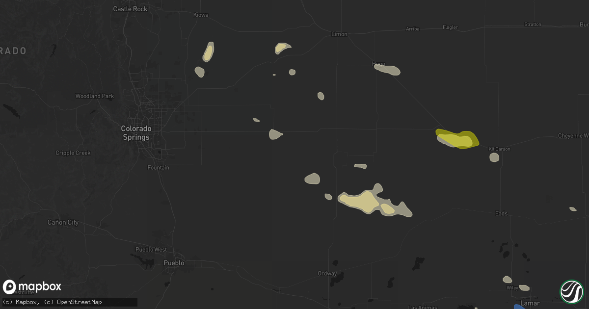 Hail map in Rush, CO on July 10, 2026