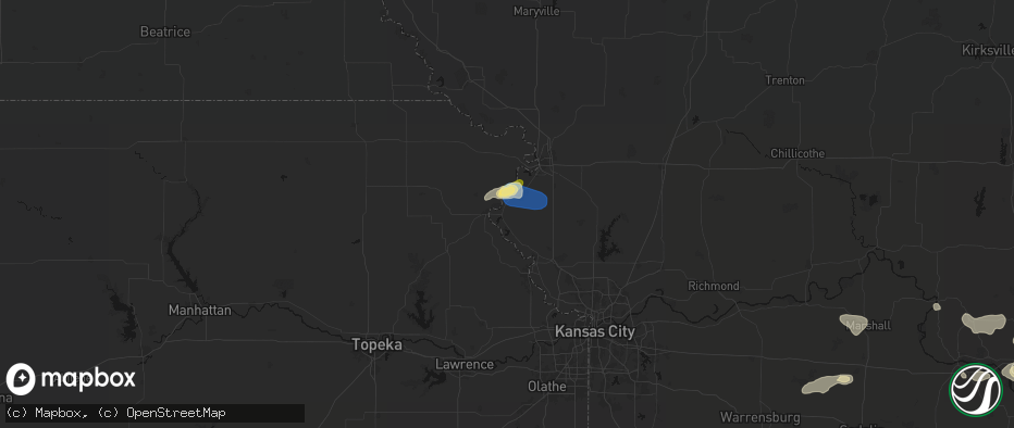 Hail map in Rushville, MO on July 10, 2026