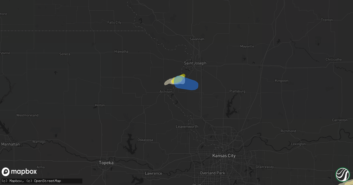 Hail map in Rushville, MO on July 10, 2026