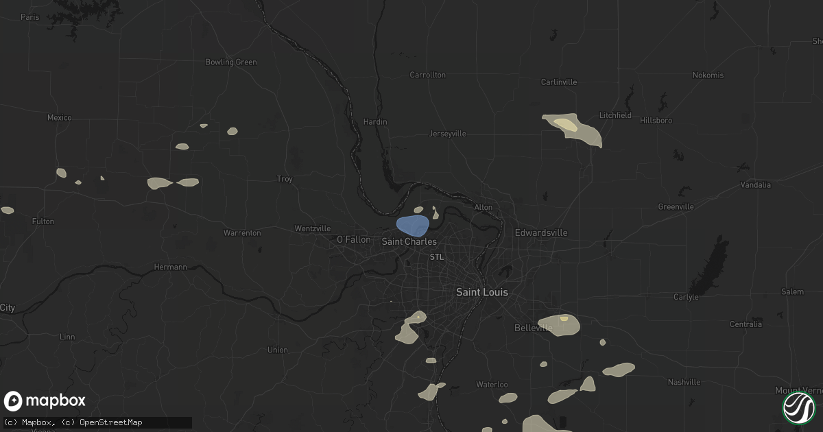 Hail map in Saint Charles, MO on July 10, 2026