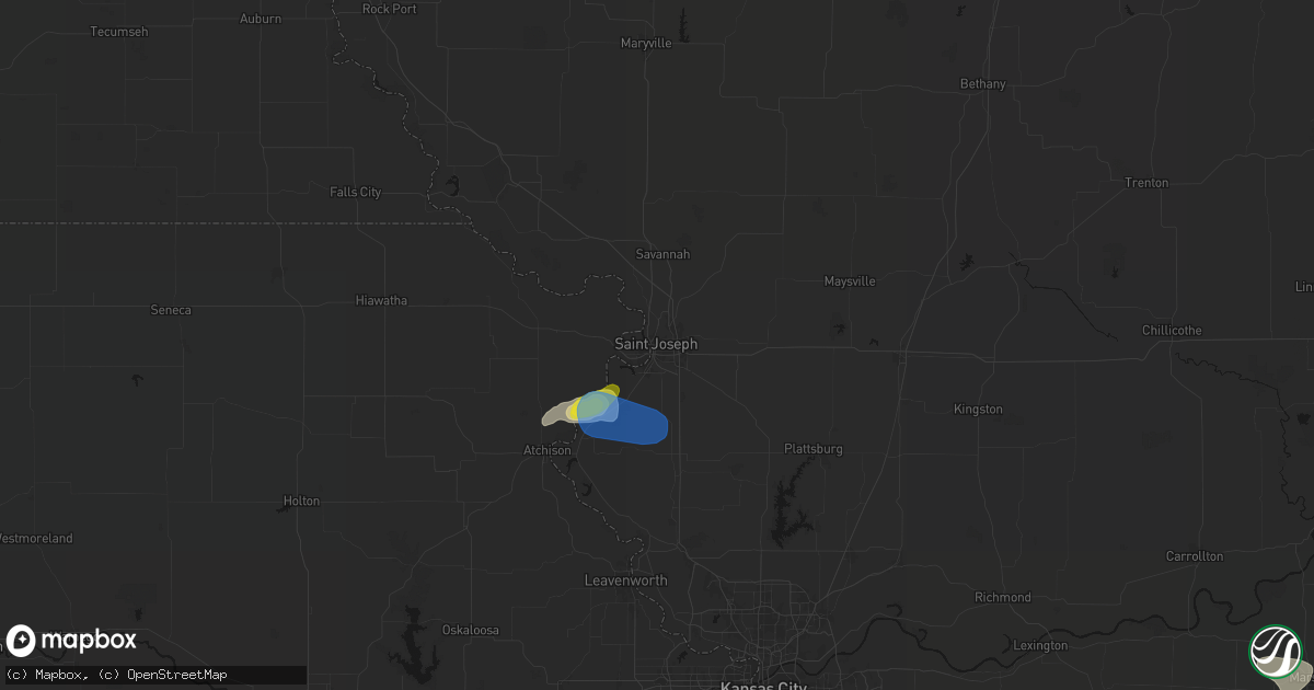 Hail map in Saint Joseph, MO on July 10, 2026
