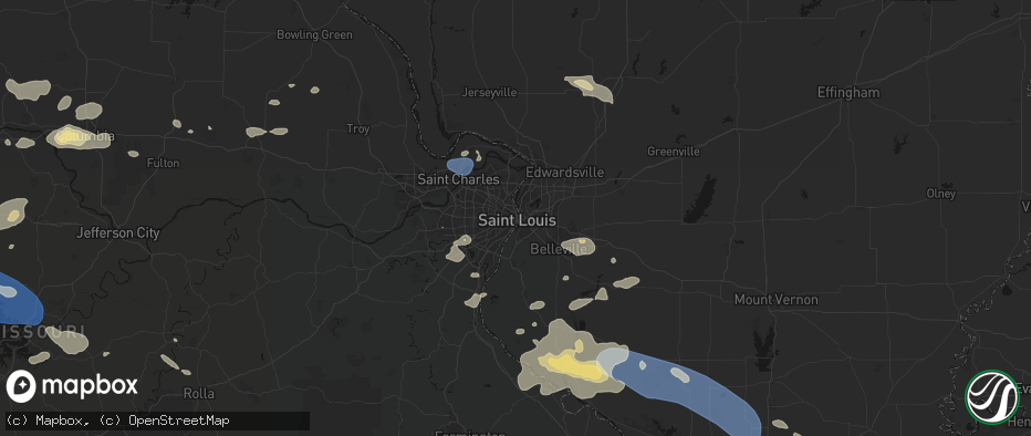 Hail map in Saint Louis, MO on July 10, 2026