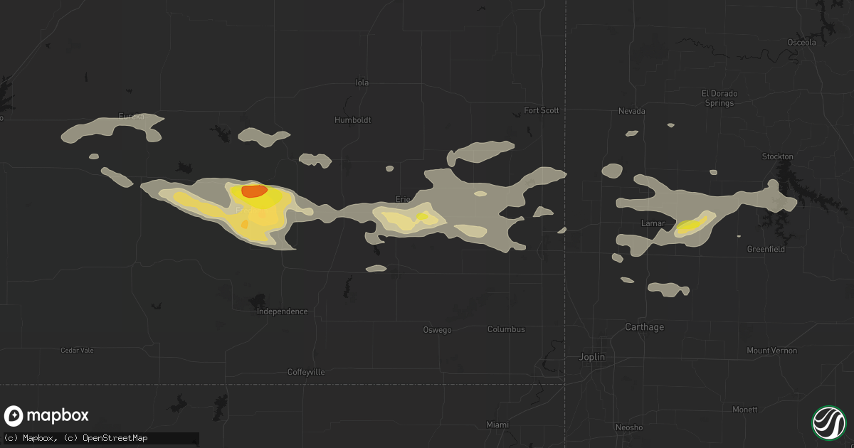 Hail map in Saint Paul, KS on July 10, 2026