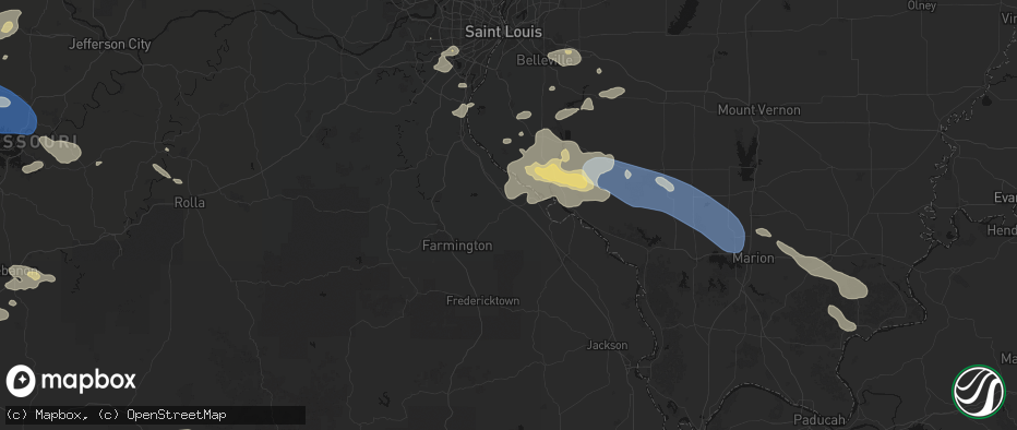 Hail map in Sainte Genevieve, MO on July 10, 2026