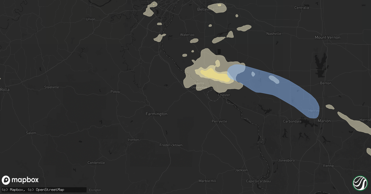 Hail map in Sainte Genevieve, MO on July 10, 2026