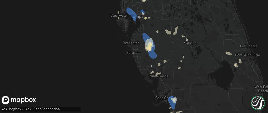 Hail map in Sarasota, FL on July 10, 2026