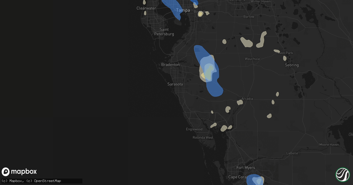 Hail map in Sarasota, FL on July 10, 2026