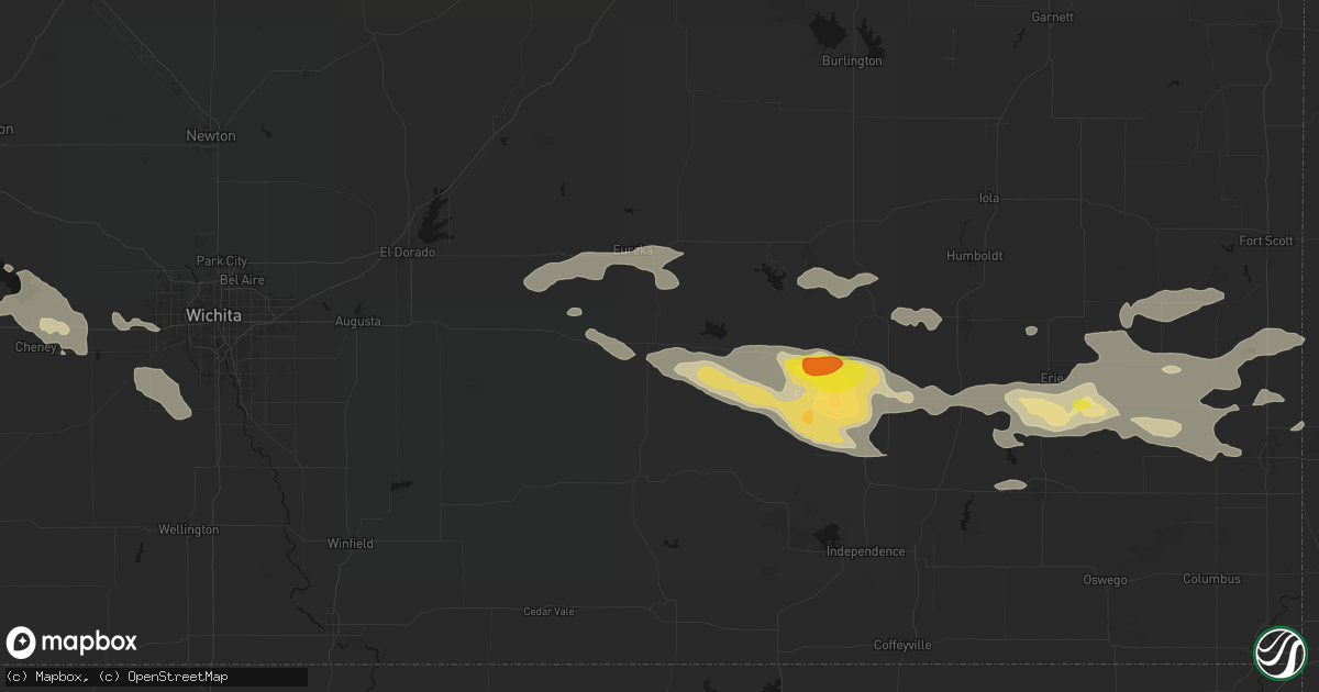 Hail map in Severy, KS on July 10, 2026