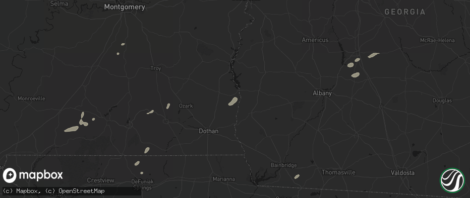 Hail map in Shorterville, AL on July 10, 2026