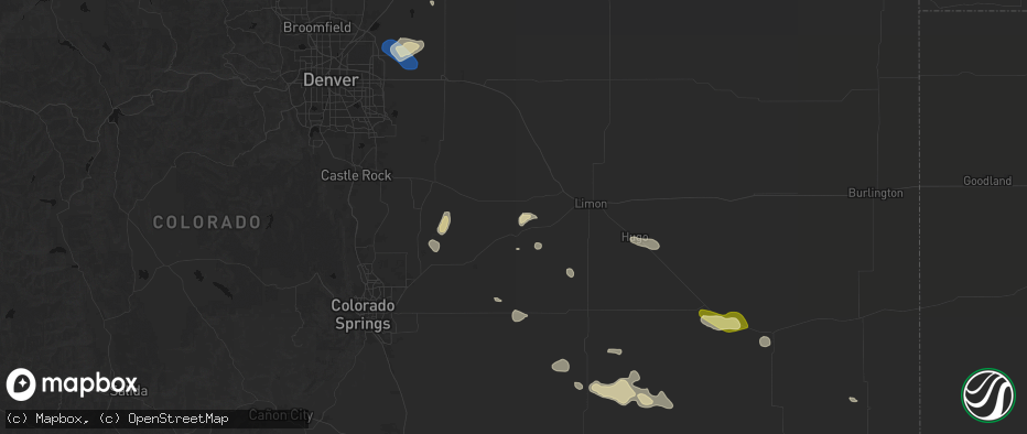 Hail map in Simla, CO on July 10, 2026