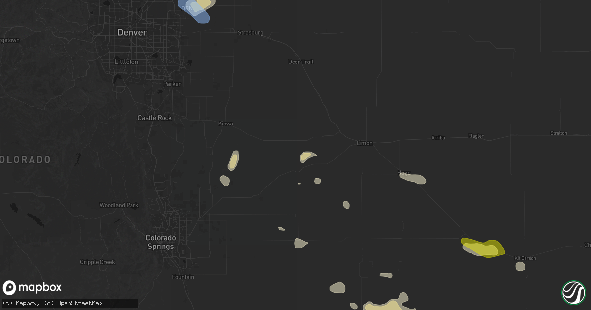 Hail map in Simla, CO on July 10, 2026