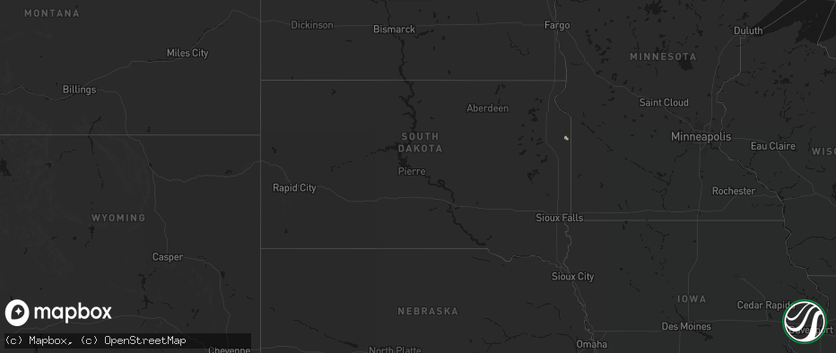 Hail map in South Dakota on July 10, 2026