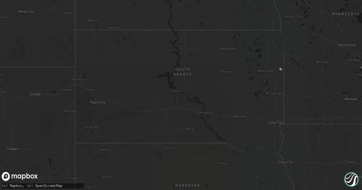Hail map in South Dakota on July 10, 2026