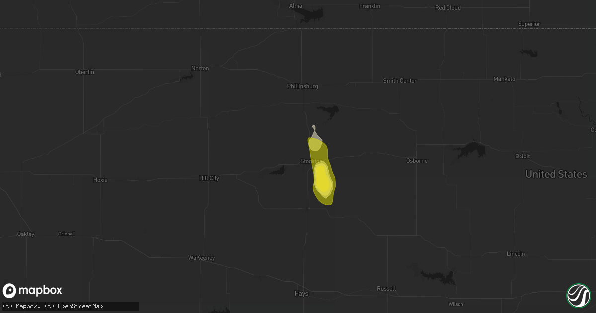 Hail map in Stockton, KS on July 10, 2026
