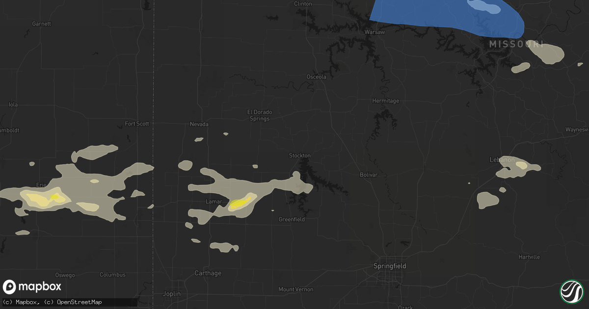 Hail map in Stockton, MO on July 10, 2026