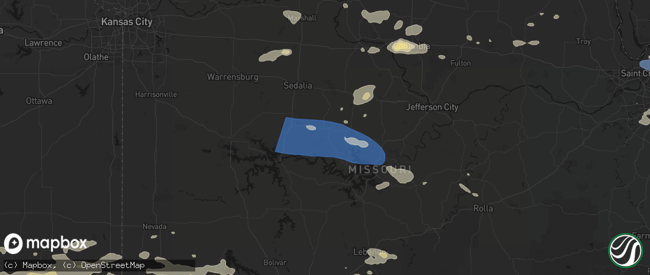 Hail map in Stover, MO on July 10, 2026