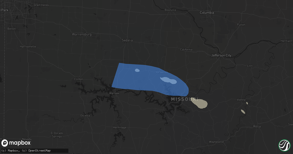 Hail map in Stover, MO on July 10, 2026