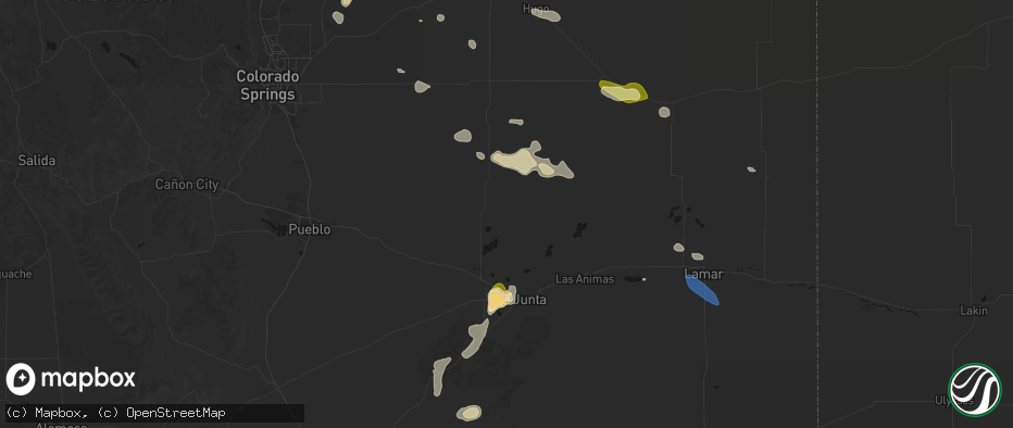 Hail map in Sugar City, CO on July 10, 2026