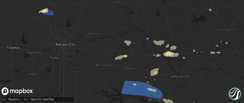 Hail map in Sweet Springs, MO on July 10, 2026