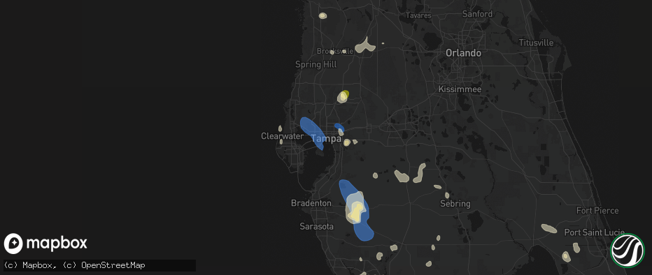 Hail map in Tampa, FL on July 10, 2026
