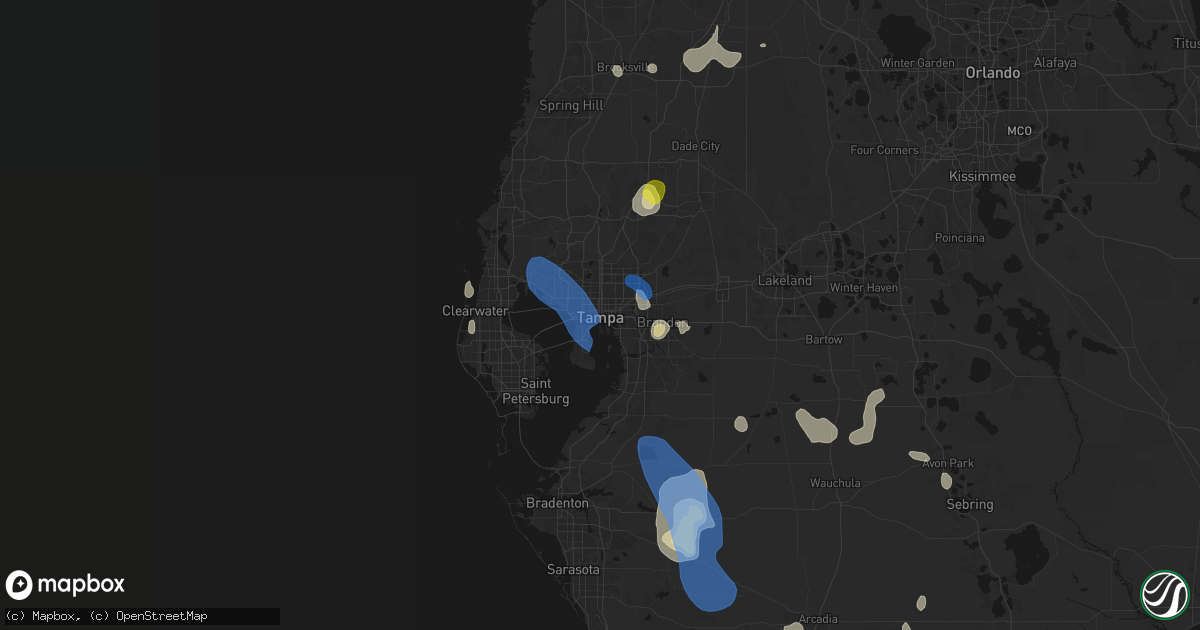 Hail map in Tampa, FL on July 10, 2026