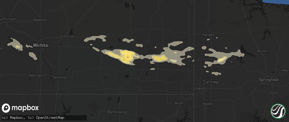 Hail map in Thayer, KS on July 10, 2026