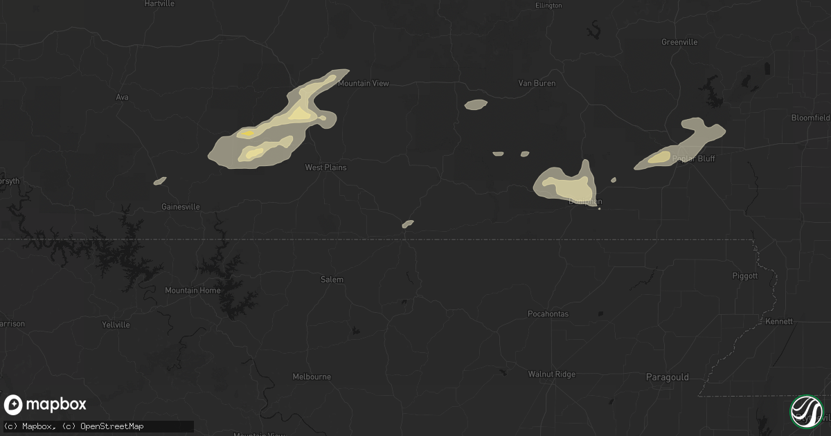 Hail map in Thayer, MO on July 10, 2026