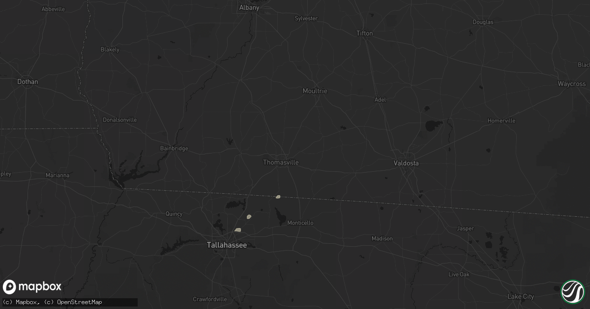 Hail map in Thomasville, GA on July 10, 2026