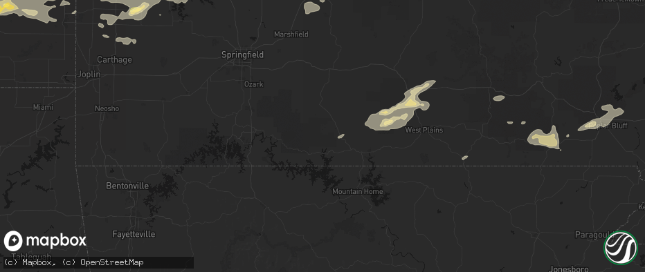 Hail map in Thornfield, MO on July 10, 2026