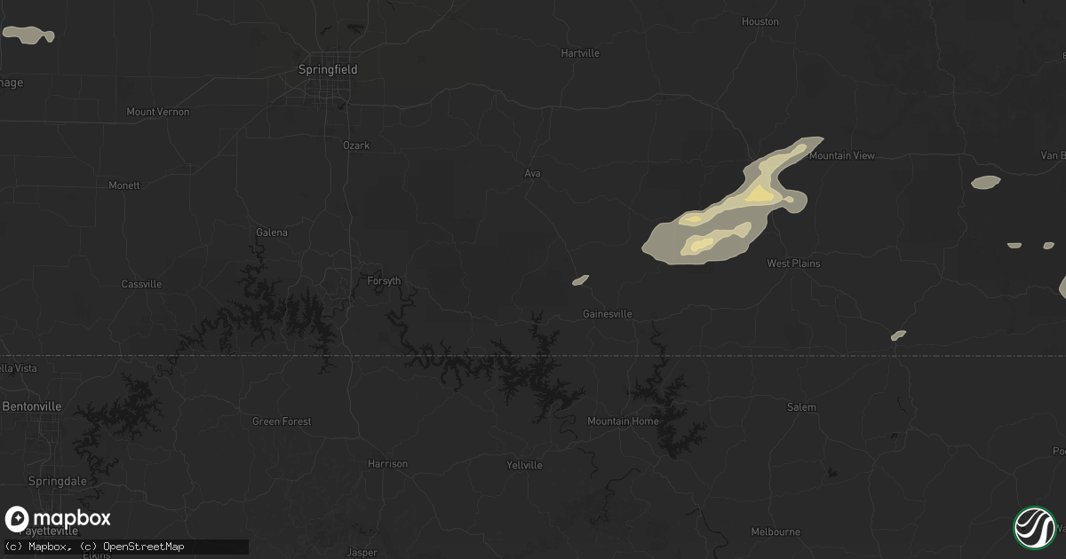Hail map in Thornfield, MO on July 10, 2026