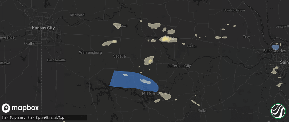 Hail map in Tipton, MO on July 10, 2026