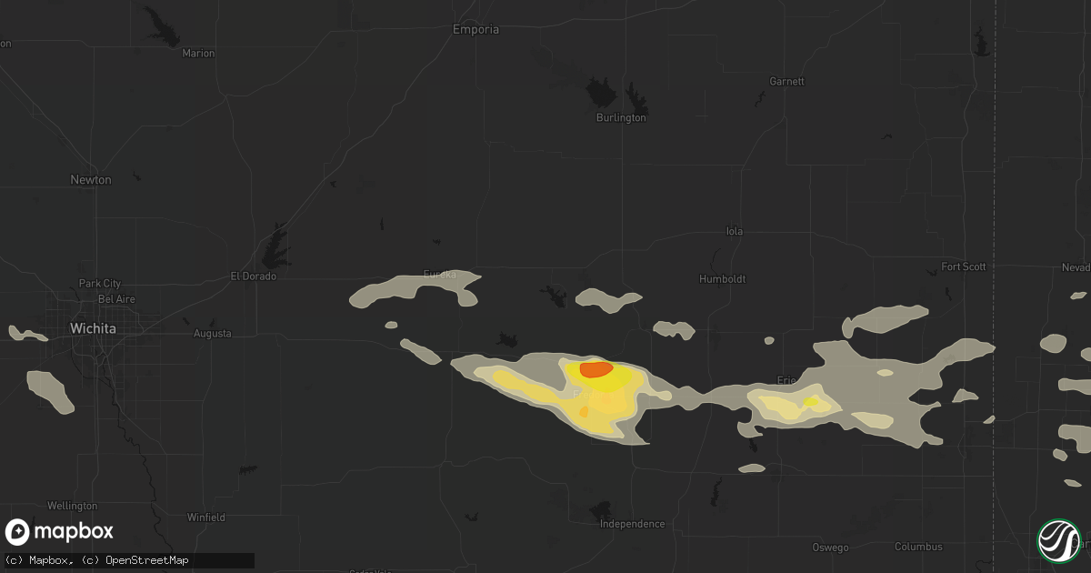 Hail map in Toronto, KS on July 10, 2026