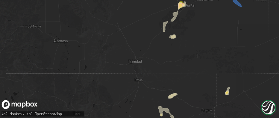 Hail map in Trinidad, CO on July 10, 2026