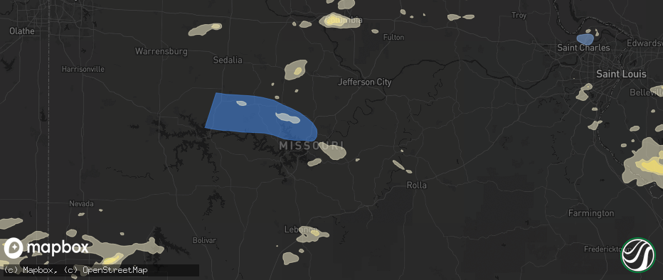 Hail map in Tuscumbia, MO on July 10, 2026