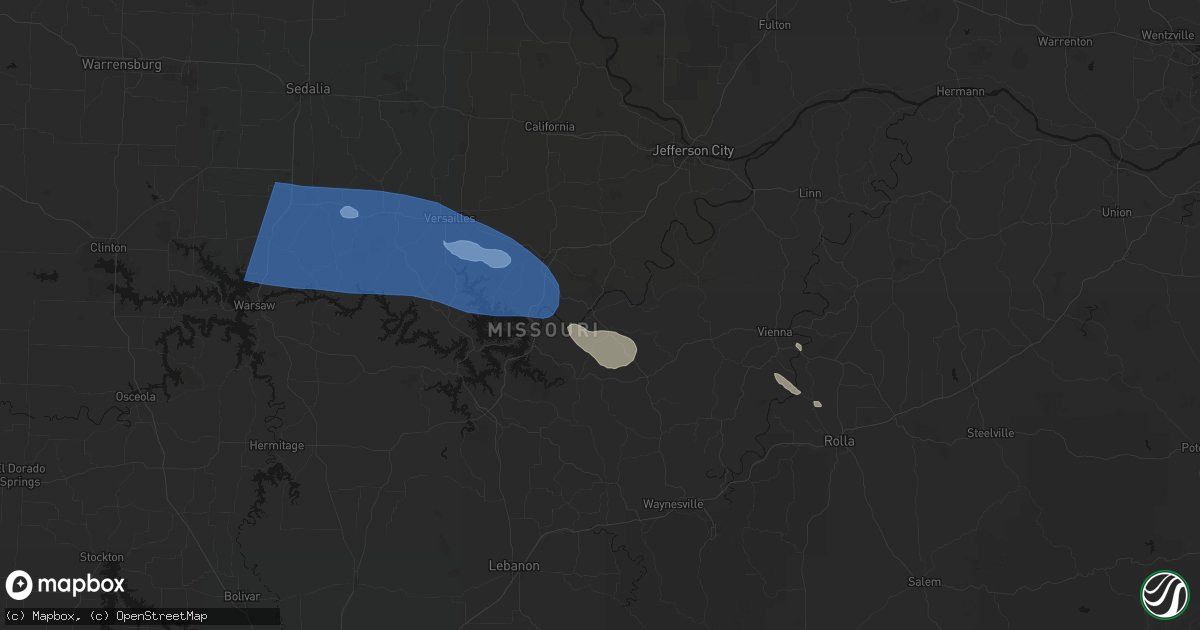 Hail map in Tuscumbia, MO on July 10, 2026