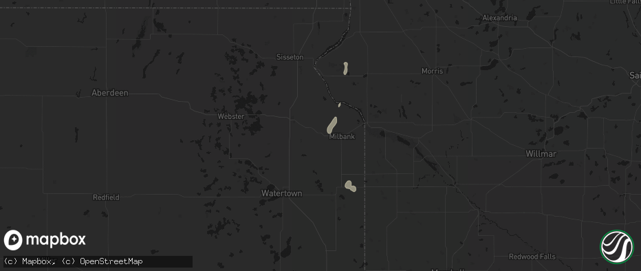Hail map in Twin Brooks, SD on July 10, 2026