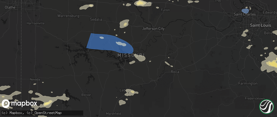 Hail map in Ulman, MO on July 10, 2026