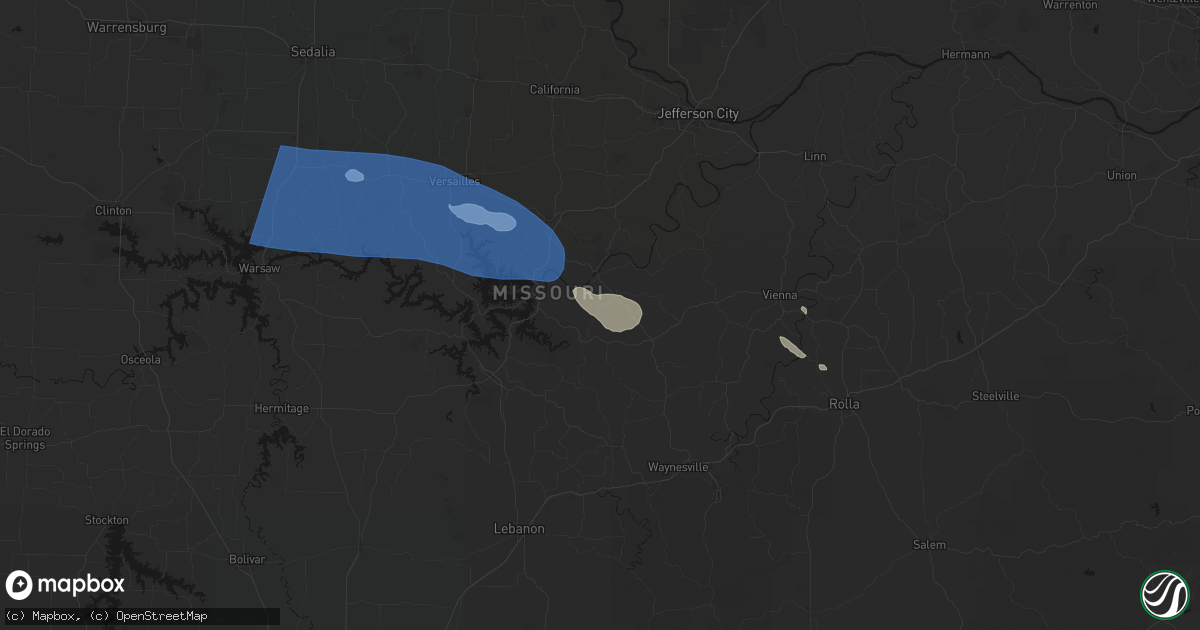 Hail map in Ulman, MO on July 10, 2026