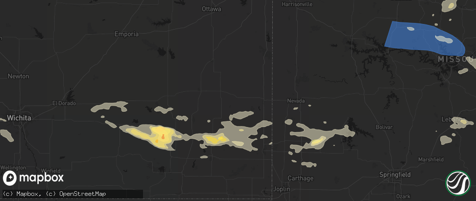 Hail map in Uniontown, KS on July 10, 2026
