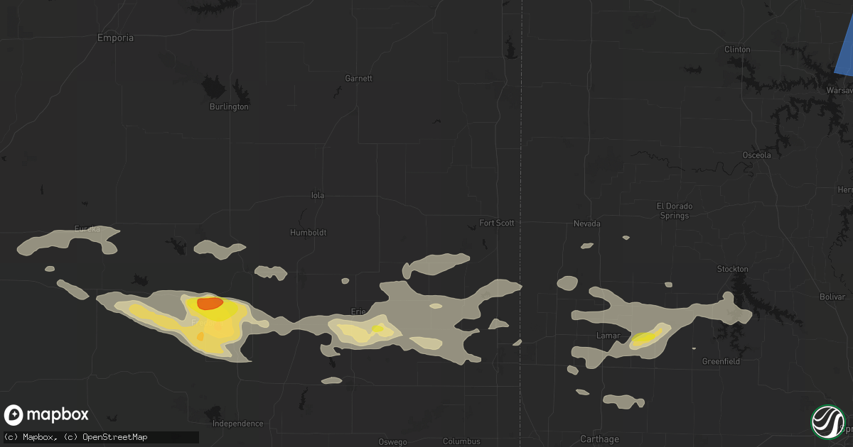 Hail map in Uniontown, KS on July 10, 2026