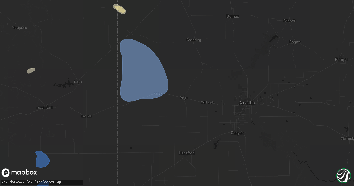Hail map in Vega, TX on July 10, 2026