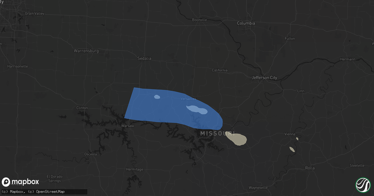 Hail map in Versailles, MO on July 10, 2026