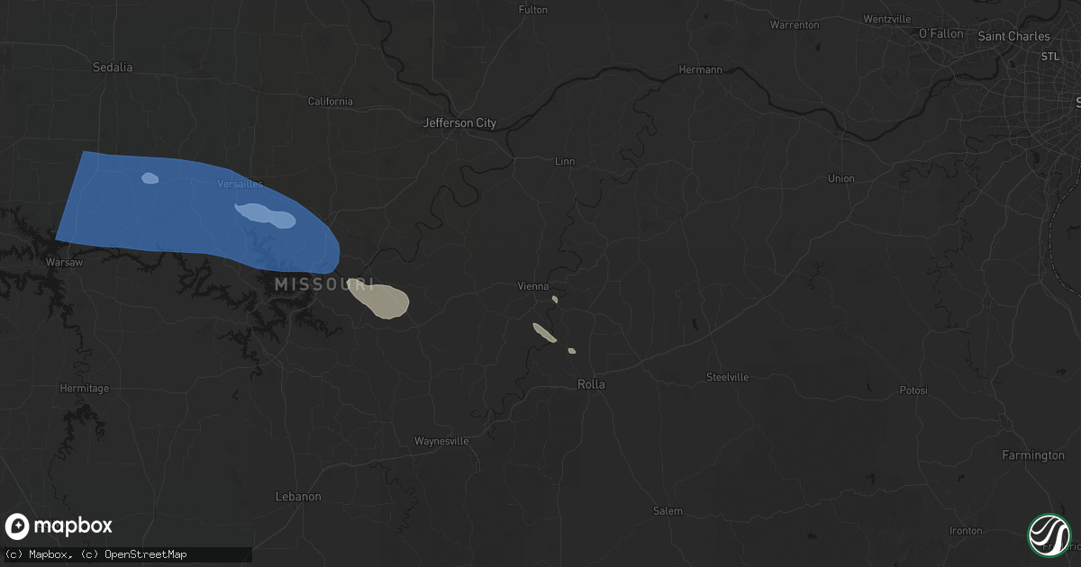 Hail map in Vienna, MO on July 10, 2026