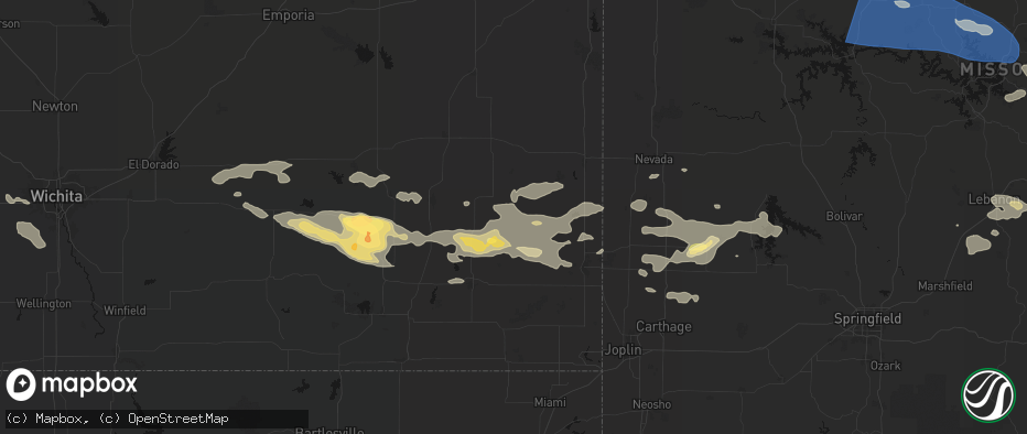 Hail map in Walnut, KS on July 10, 2026
