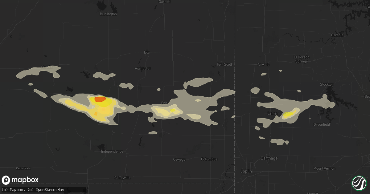 Hail map in Walnut, KS on July 10, 2026