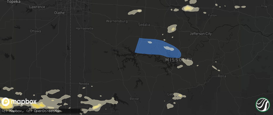 Hail map in Warsaw, MO on July 10, 2026
