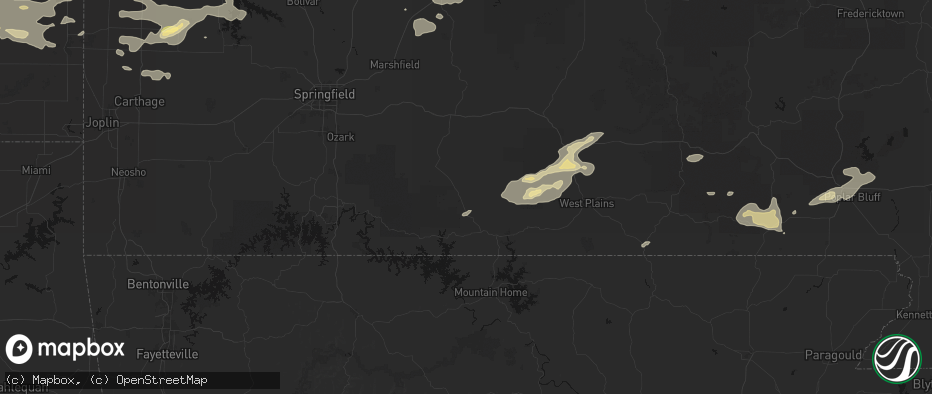 Hail map in Wasola, MO on July 10, 2026